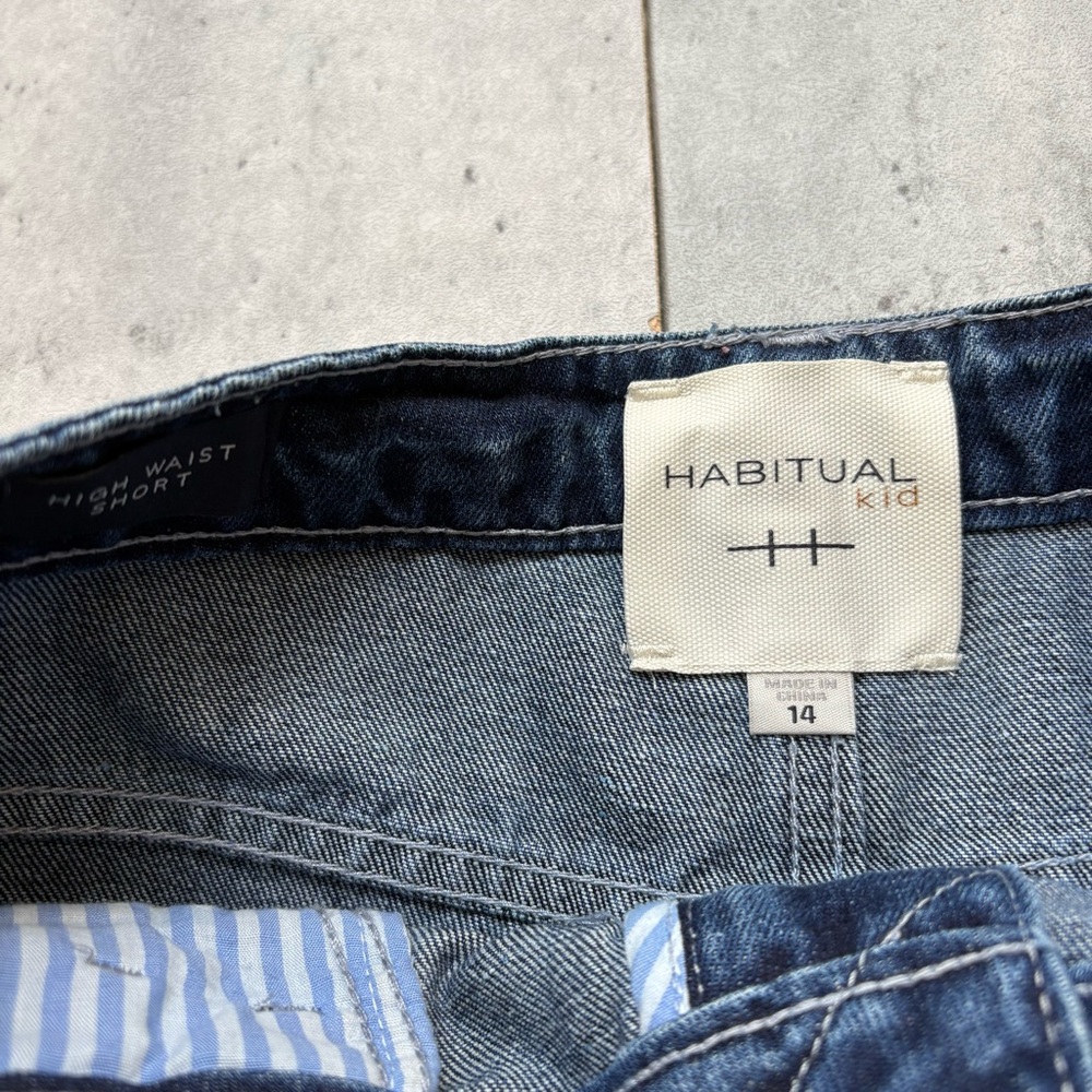 NEW HABITUAL Kid Mid Rise Fringe Jean Short Girl's 14 Zip Blue Fly Snap Closure - Picture 4 of 7